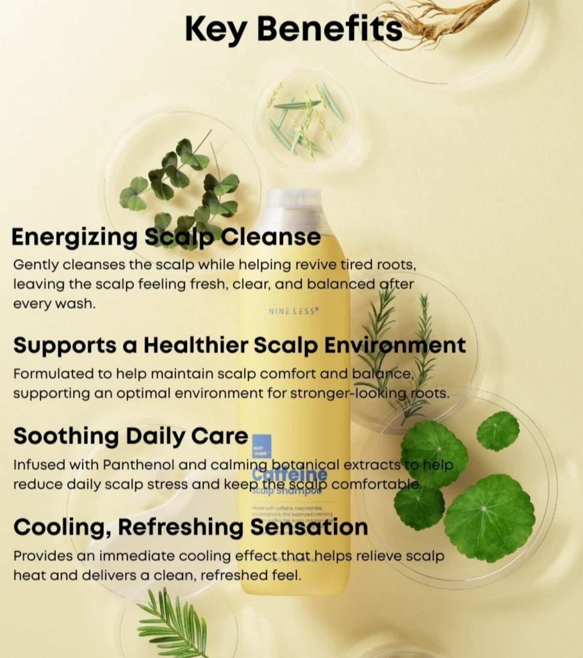 NINE LESS - Root-Biome Caffeine Scalp Shampoo, detailfoto